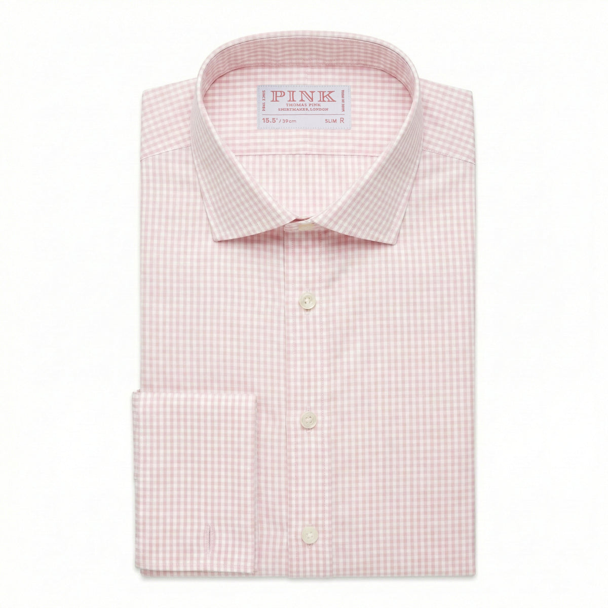 Pale Pink & White Slim Fit Double Cuff Essential Gingham Formal Shirt