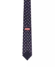 Navy Blue & White Polka Dot Silk Woven Tie