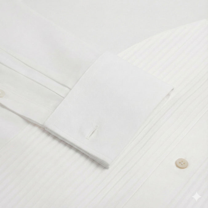 White Slim Fit Double Cuff Pleat Front Poplin Evening Shirt