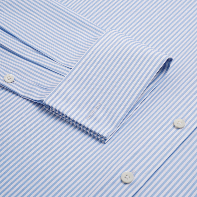 Pale Blue & White Slim Fit Double Cuff Essential Bengal Stripe Formal Shirt