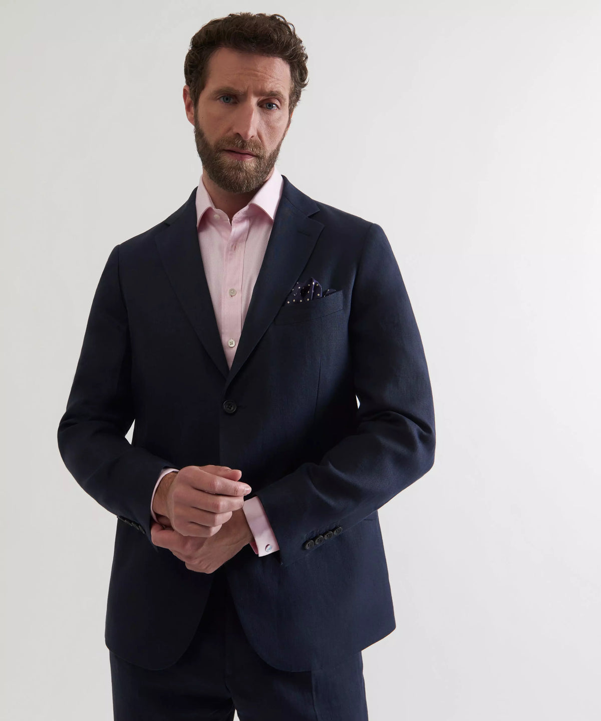 Navy Tailored Fit Linen Twill Jacket