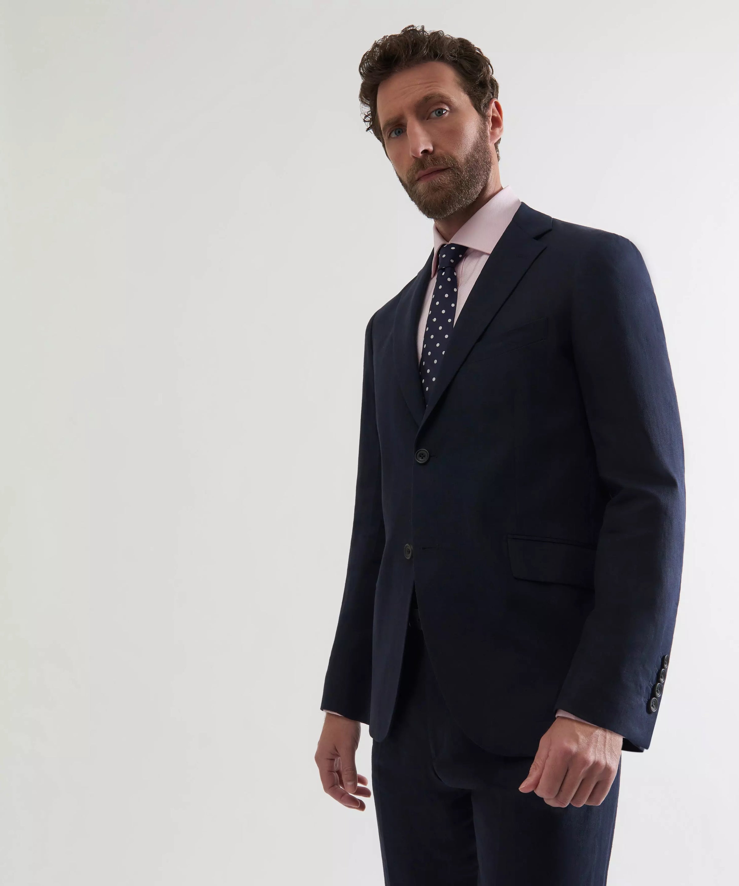 Navy Tailored Fit Linen Twill Jacket