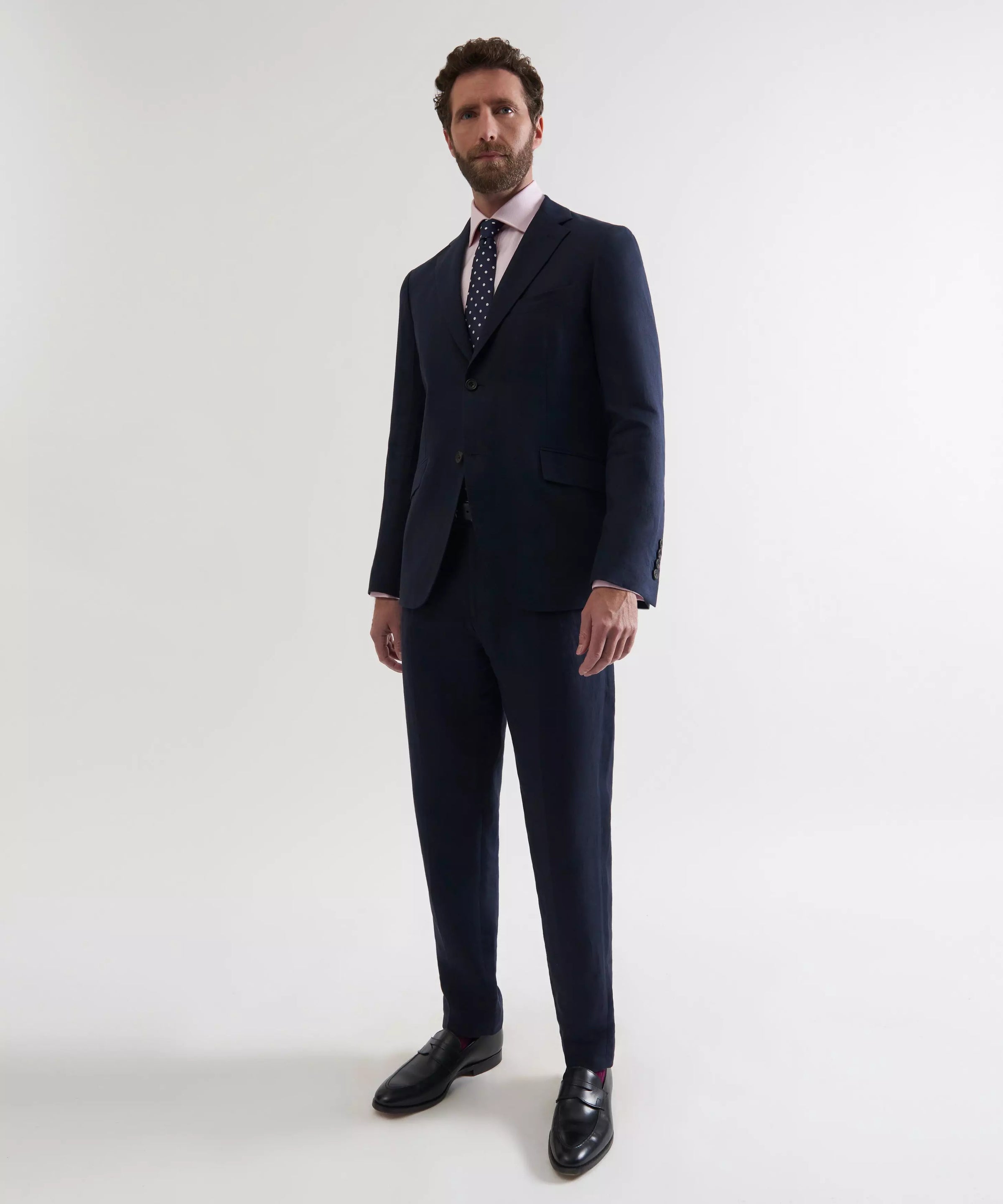 Navy Tailored Fit Linen Twill Jacket