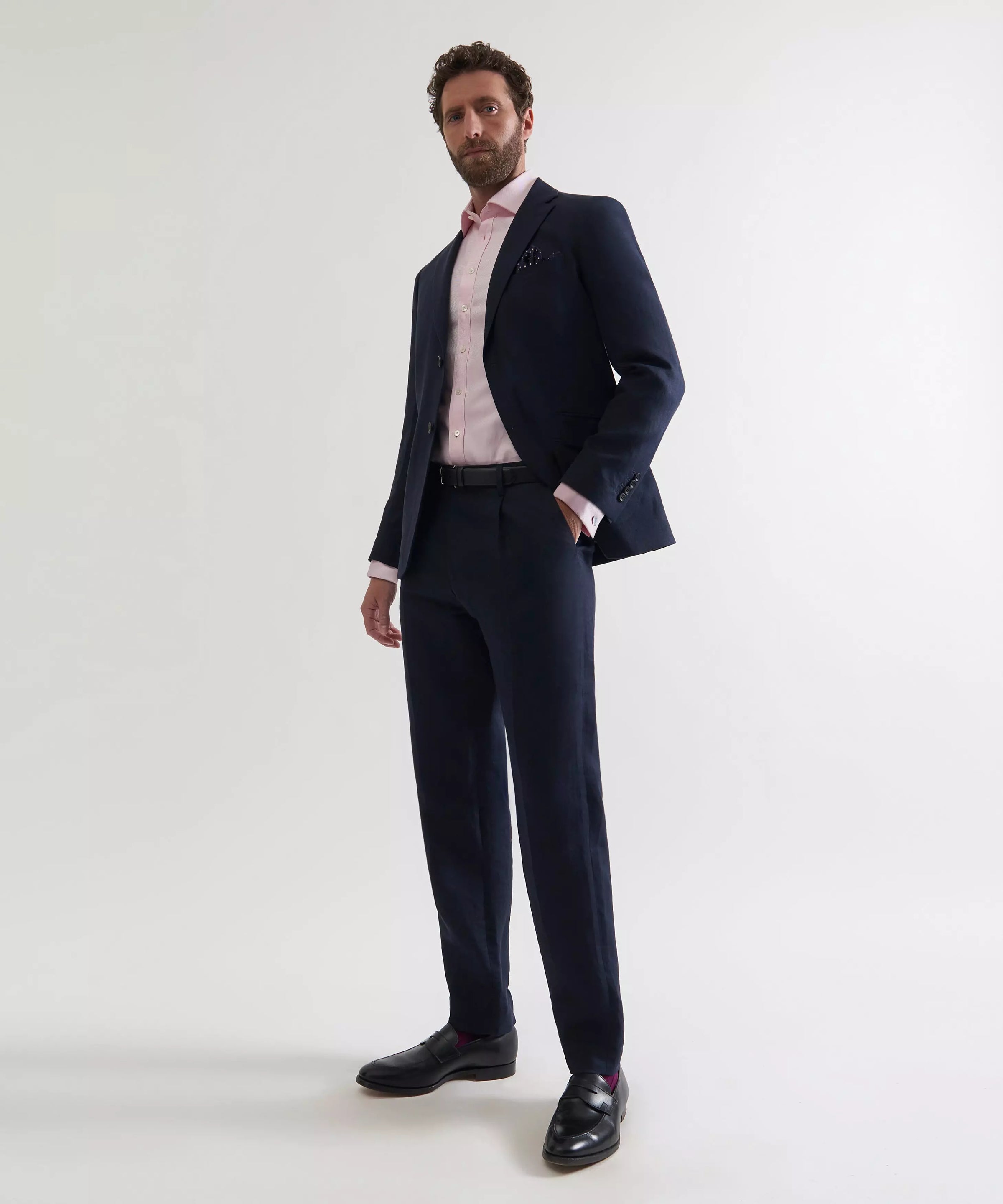 Navy Tailored Fit Linen Twill Jacket