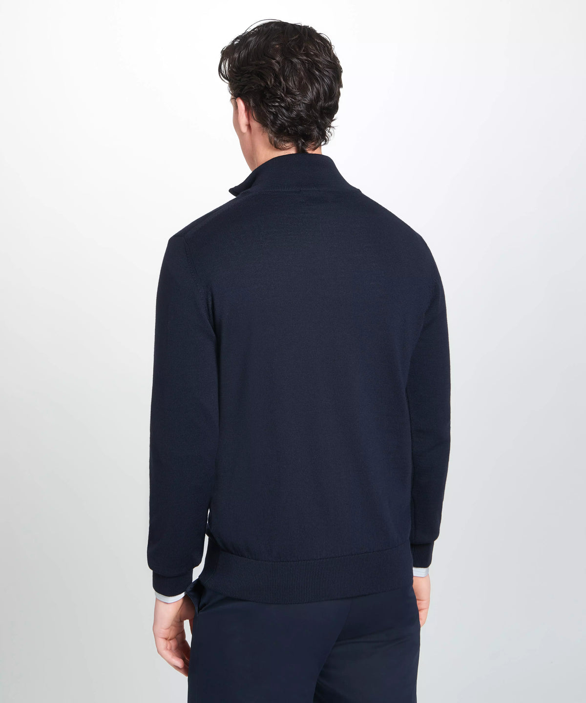 Navy Blue Merino Wool Zip Neck Sweater