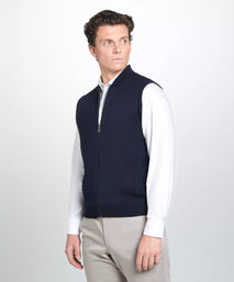 Navy Blue Knitted Merino Wool Zipper Gilet