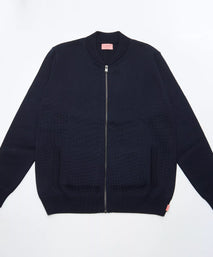 Navy Blue Knitted Merino Wool Zipped Bomber