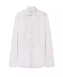 White Tailored Fit Evening Double Cuff Pleat Front Poplin Shirt