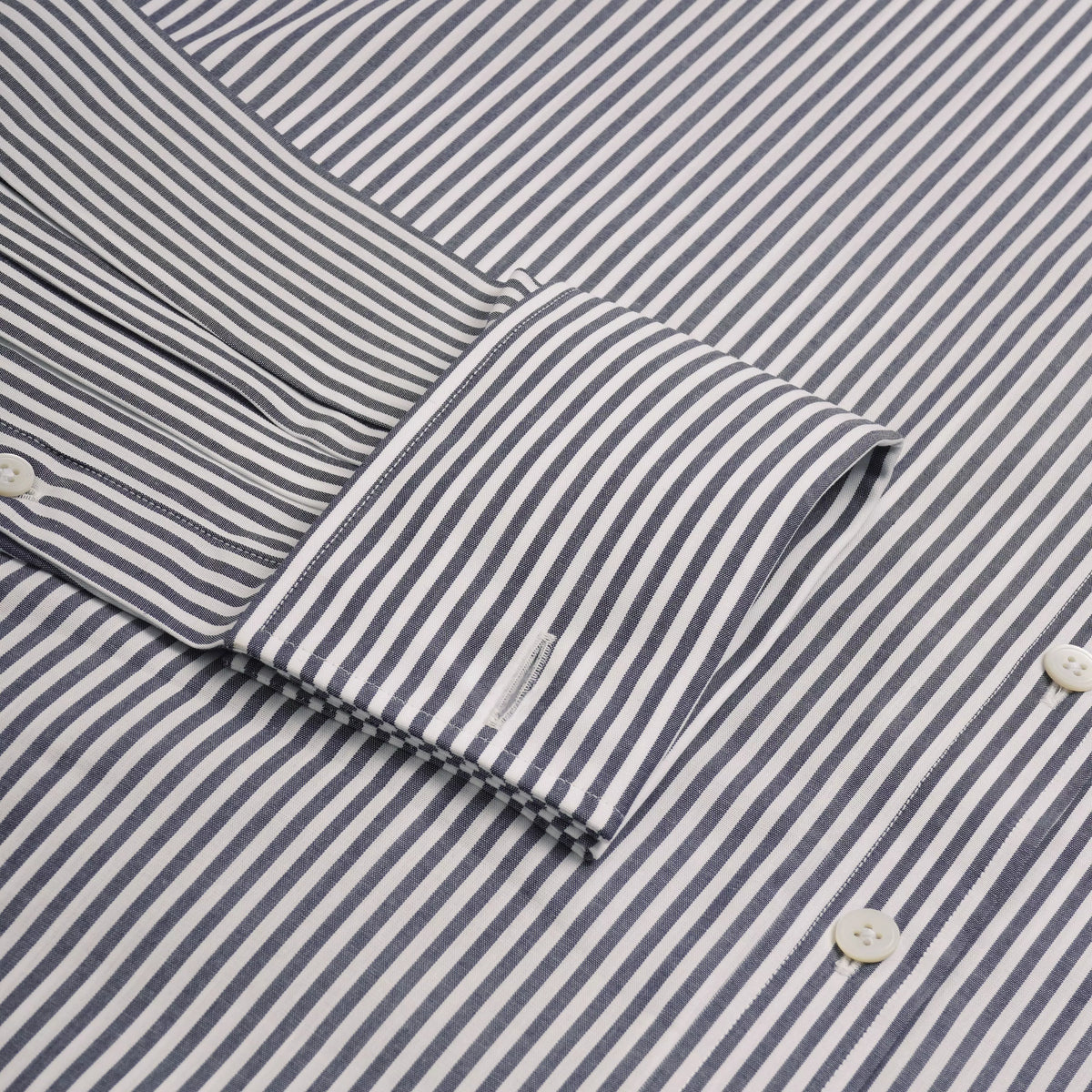 Charcoal Grey & White Classic Fit Double Cuff Panama Stripe Formal Shirt