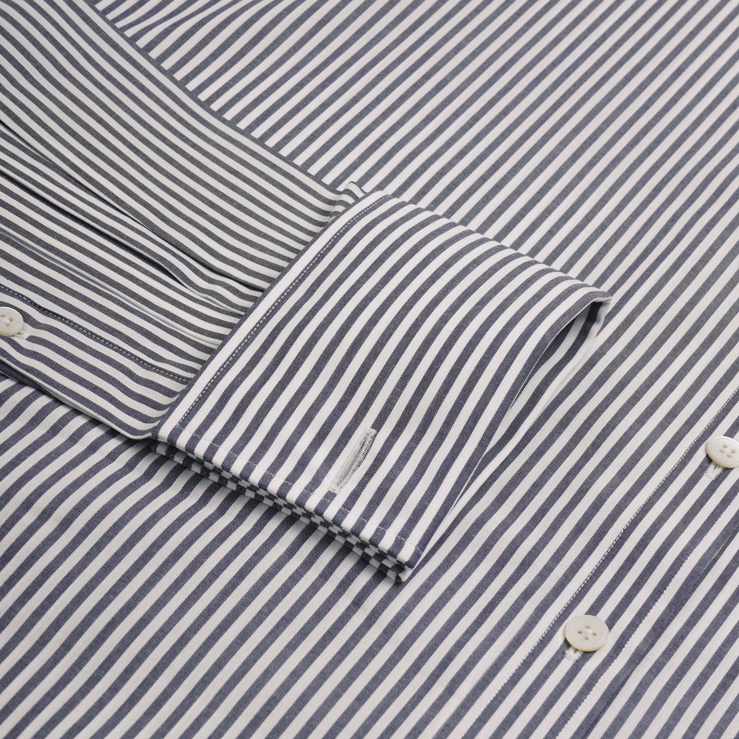 Charcoal Grey & White Classic Fit Double Cuff Panama Stripe Formal Shirt