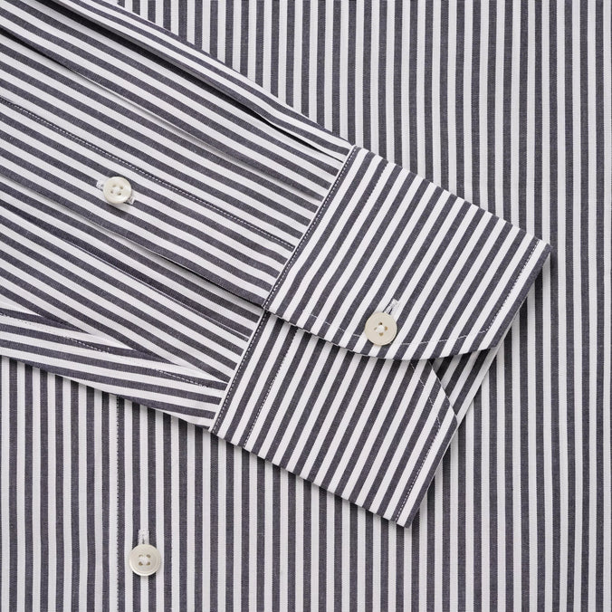 Charcoal Grey & White Classic Fit Panama Stripe Formal Shirt